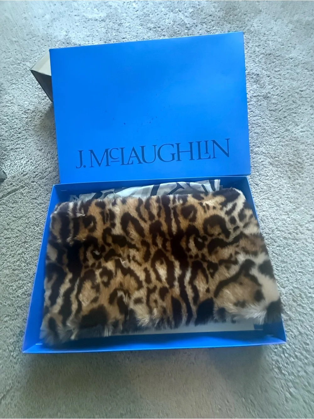 J. McLaughlin Brown and Black Leopard Faux Fur Scarf